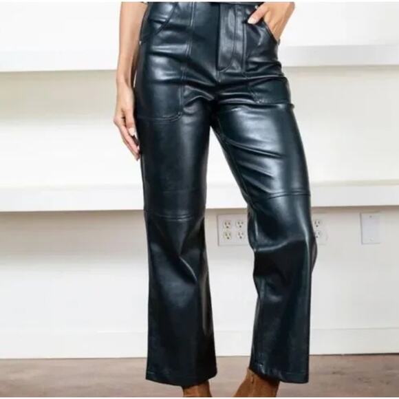 BLANKNYC The Baxter Ribcage Straight Faux Leather Cropped Pants Black 29 - Picture 1 of 6